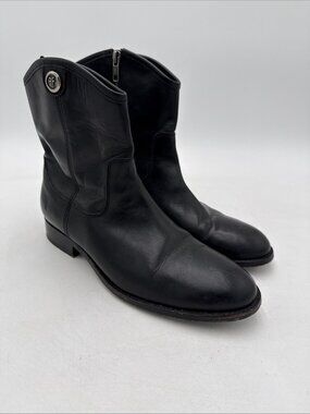 Frye Carson Shortie Black Leather Block Heel Western Ankle Boots Women's Sz 7.5